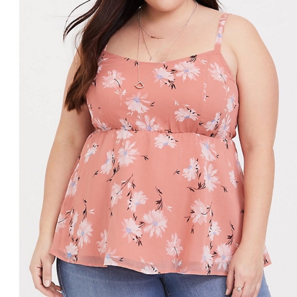 TORRID VINTAGE ORANGE FLORAL CHIFFON BABYDOLL CAMI